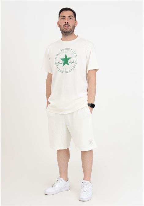 Shorts sportivo bianco panna da uomo con logo gommato CONVERSE | 10027285-A01.