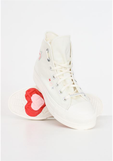Sneakers donna bianca con cuori Chuck Taylor All Star Lift Platform Y2K Heart High Top CONVERSE | A09114C.