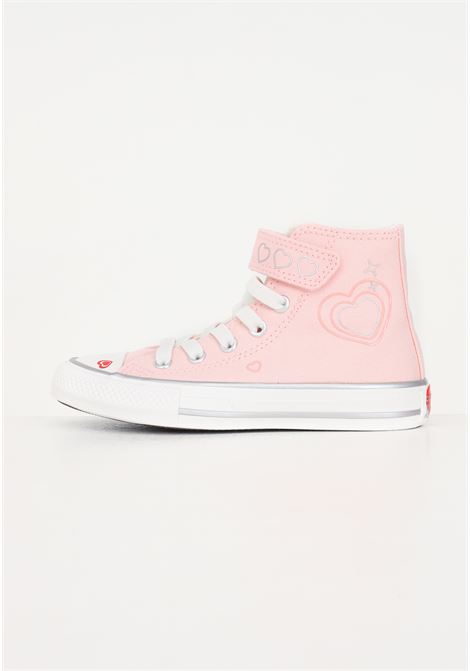 Pink girls' sneakers with tear and CTAS 1V HI hearts CONVERSE | A09119C.