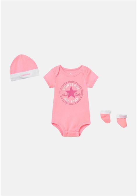 Pink and white newborn set, consisting of bodysuit hat and socks CONVERSE | LC0028A6A