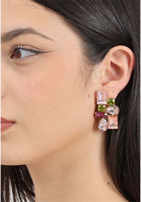 Women's gold earrings with multicolor stones DIAMOND | 3019ORO