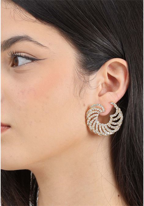 Women's gold spiral earrings covered with rhinestones DIAMOND | 3024ORO