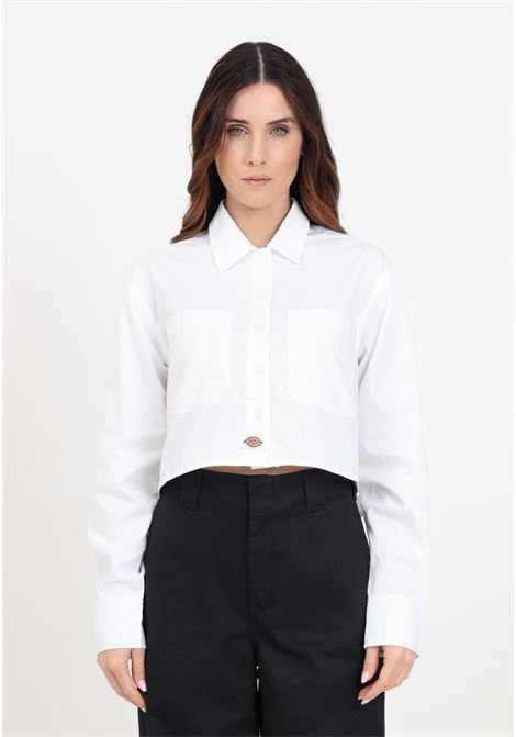White women's crop shirt with colored logo patch on the front DIckies | DK0A4YSUWHX1WHX1