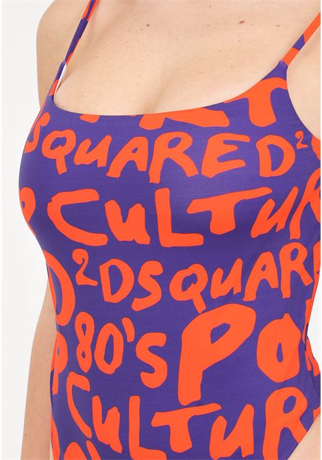 Purple women's monokini with allover orange logo DSQUARED2 | D6BU94810548