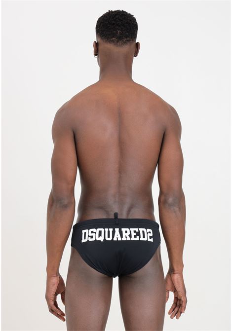 Black men's swim briefs with white logo print on the back DSQUARED2 | D7B315430010