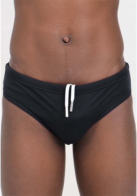 Black men's swim briefs with logo and leaf print on the back DSQUARED2 | D7B315590002