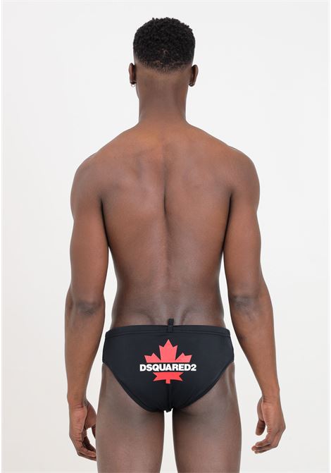 Black men's swim briefs with logo and leaf print on the back DSQUARED2 | D7B315590002