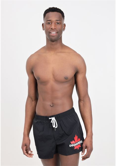 Black men's swim shorts with logo print DSQUARED2 | D7B5F5600002