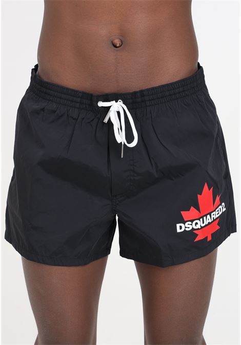 Black men's swim shorts with logo print DSQUARED2 | D7B5F5600002