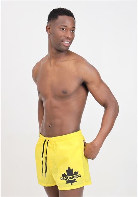 Yellow men's swim shorts with logo print DSQUARED2 | D7B5F5600731