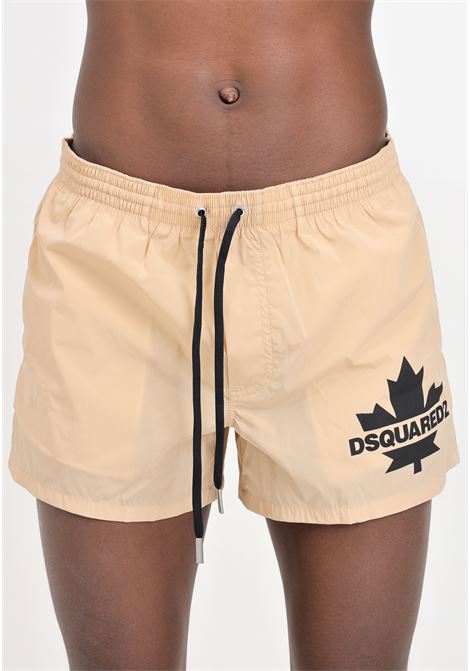 Beige men's swim shorts with logo print DSQUARED2 | D7B5F5600921