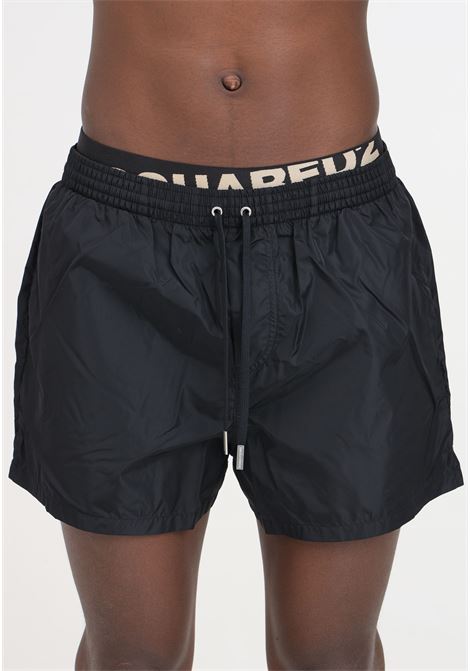 Black men's swim shorts with logoed elastic waistband DSQUARED2 | D7B645490001