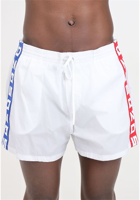 White men's swim shorts with red and blue side logo tape DSQUARED2 | D7B645540145