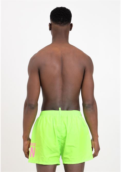 Fluo green men's swim shorts with fluo pink logo print DSQUARED2 | D7B8P5380367