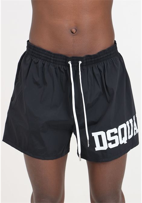 Black men's swim shorts with white side logo print DSQUARED2 | D7B8P5440010