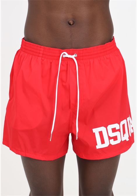 Red men's swim shorts with side logo print DSQUARED2 | D7B8P5440613