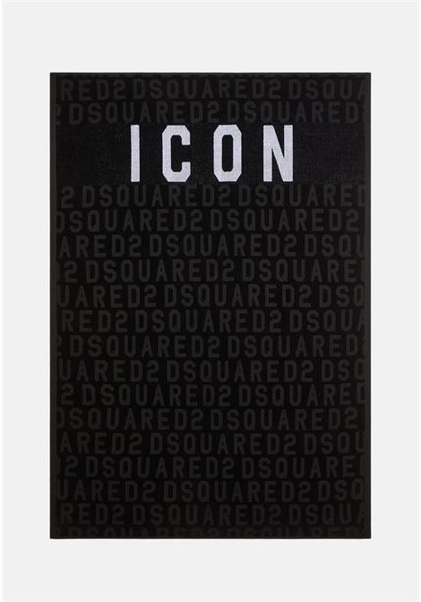 Black beach towel for men and women with ICON logo and all-over DSQUARED2 logo DSQUARED2 | D7P00422010