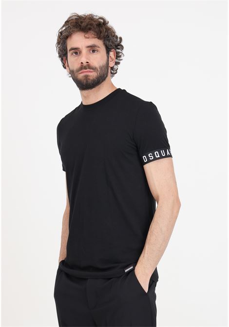 Black men's t-shirt with logoed elastic sleeve hem DSQUARED2 | D9M3S5400010