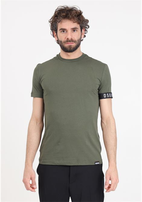 Military green men's T-shirt with logoed elastic sleeve hem DSQUARED2 | D9M3S5400306