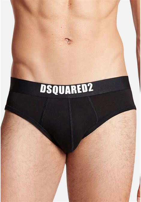 Set of two black men's briefs with Dsquared2 logo waistband DSQUARED2 | D9X61453001
