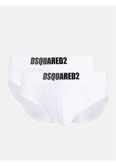 Set of two white men's briefs with Dsquared2 logo waistband DSQUARED2 | D9X61453100