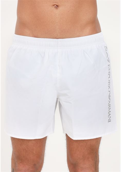 White men's swim shorts with logo print EA7 | 902035CC72000010