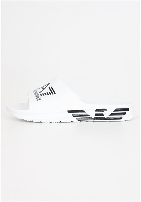 White men's slippers with logo lettering on the band and sides EA7 | XBP008XK337D611