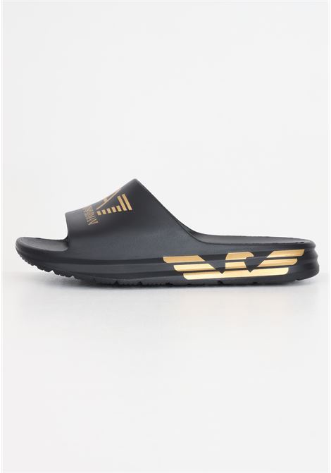 Black men's slippers with logo lettering on the band and sides EA7 | XBP008XK337M700