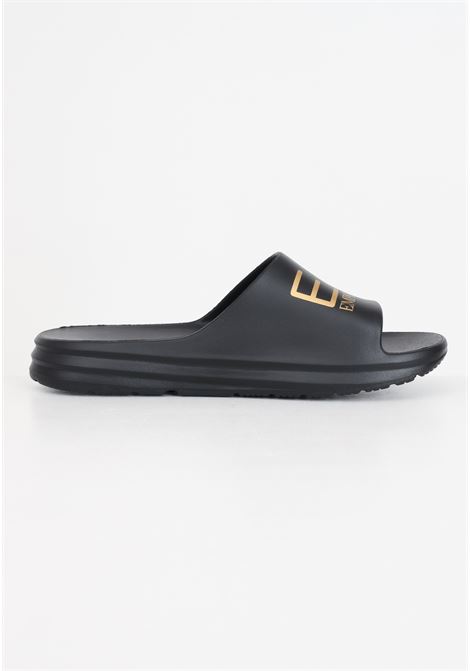 Black men's slippers with logo lettering on the band and sides EA7 | XBP008XK337M700