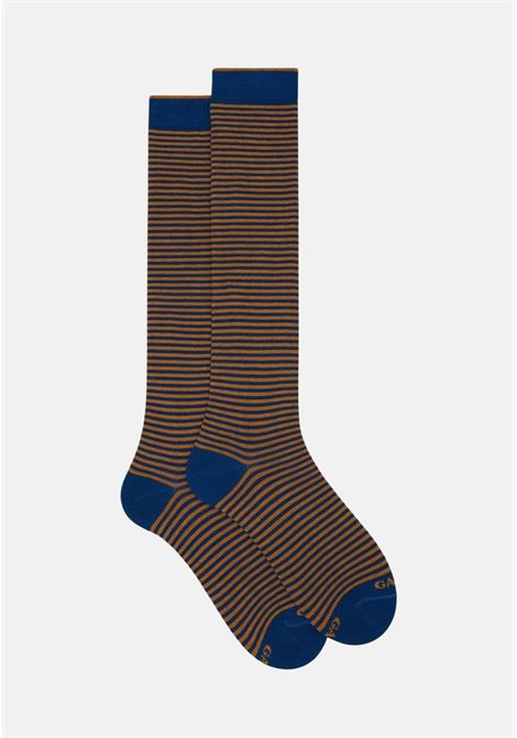 Men's blue and brown striped socks with Windsor pattern GALLO | AP10290132123