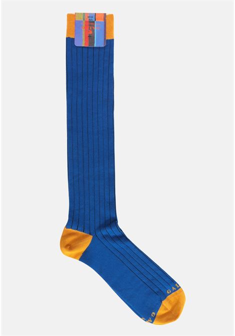 Long blue socks with yellow details for men GALLO | AP51105310756