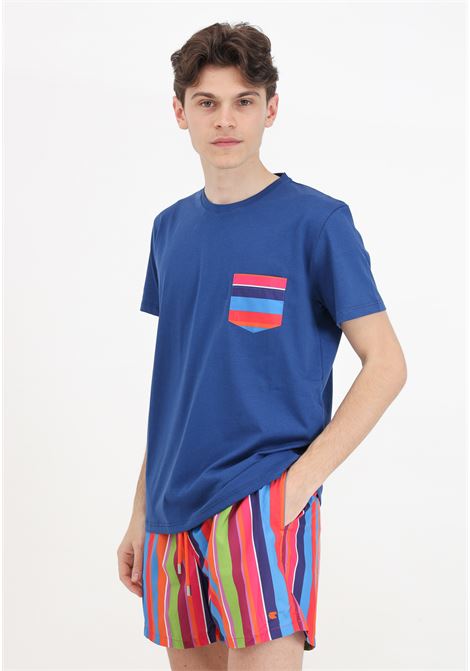 Men's blue short-sleeved t-shirt with striped pocket GALLO | AP51194110738