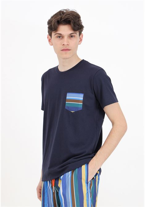 Men's blue short-sleeved t-shirt with striped pocket GALLO | AP51194112860
