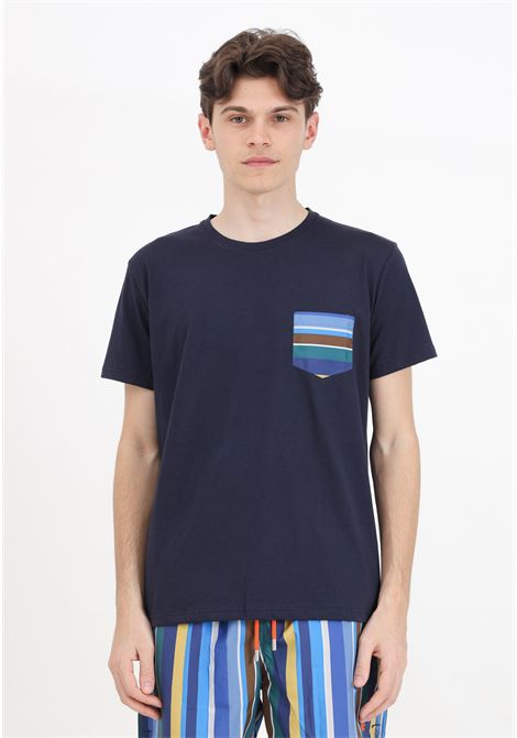 Men's blue short-sleeved t-shirt with striped pocket GALLO | AP51194112860