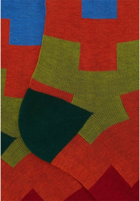 Long men's socks with geometric pattern on a green base GALLO | AP51438514728