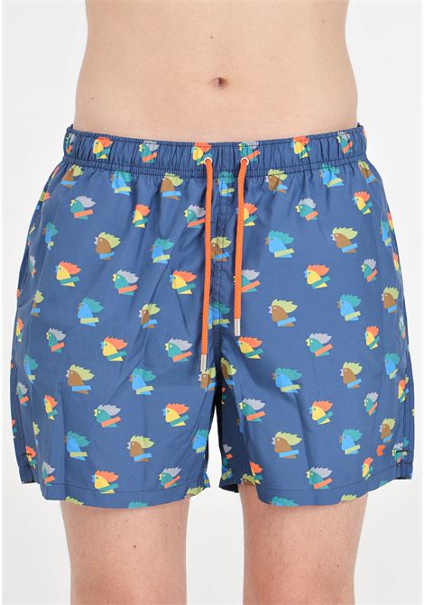 Blue men's swim shorts with small multicolored roosters GALLO | AP51488713315