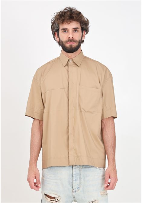 Beige men's short-sleeved shirt with oversized pocket GAVENSEMBLE | SHIRT100BEIGE