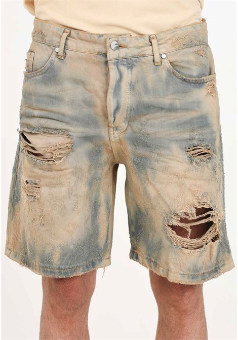 Casual beige denim shorts for men with a very worn design GAVENSEMBLE | SHORT720CAMP