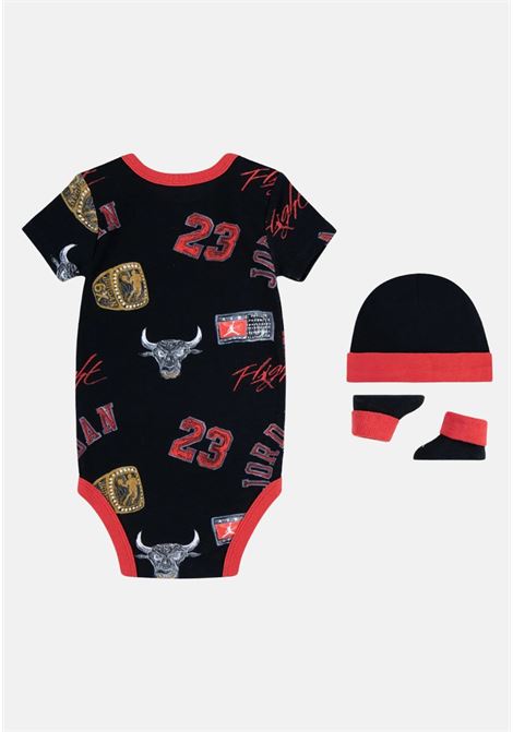 3-piece black Jordan baby set with red edges and print JORDAN | NJ0664023