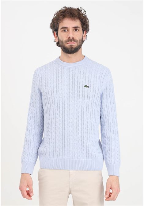 Light blue men's sweater with woven texture and logo patch LACOSTE | AH7627IT6