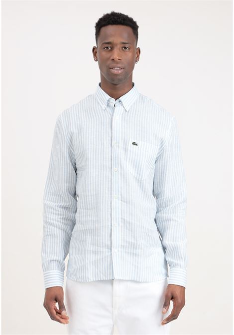 White and light blue striped men's shirt with crocodile logo patch LACOSTE | CH6985E7B