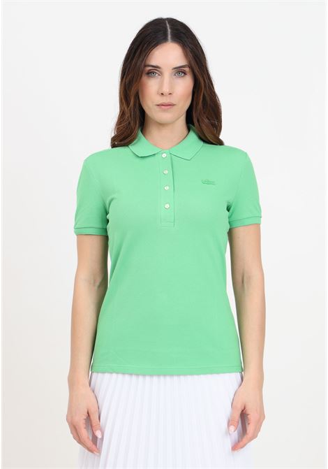 Polo verde da donna con patch coccodrillo tono su tono LACOSTE | PF5462IXU