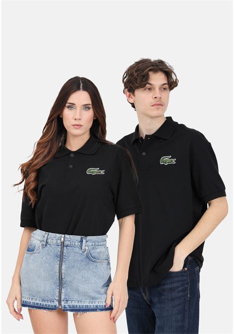 Black polo shirt for men and women with crocodile logo patch LACOSTE | PH3922031