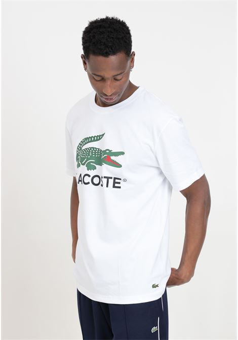 White men's T-shirt with logo print and crocodile logo patch LACOSTE | TH1285001