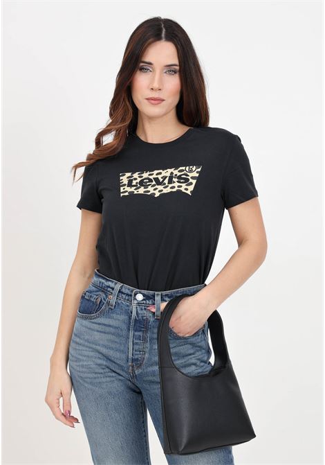 Black women's t-shirt with leopard batwing logo LEVIS® | 17369-24372437