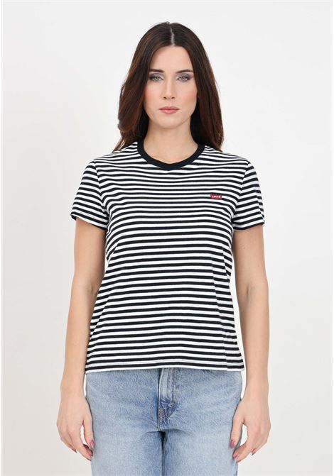 T-shirt da donna bianca e nera a strisce orizzontali logo housemark LEVIS® | 39185-00870087