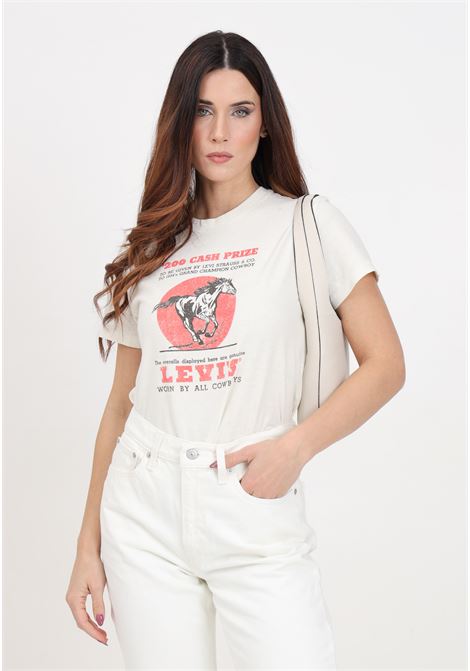 Cream women's t-shirt with cash prize egret logo print LEVIS® | A2226-00800080