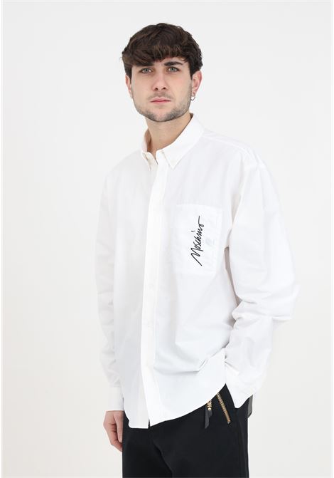 White men's shirt with black vertical logo MOSCHINO | A020302322001