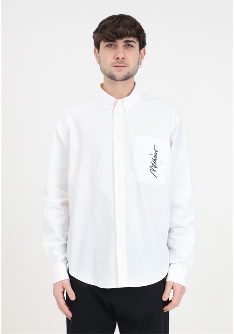 White men's shirt with black vertical logo MOSCHINO | A020302322001