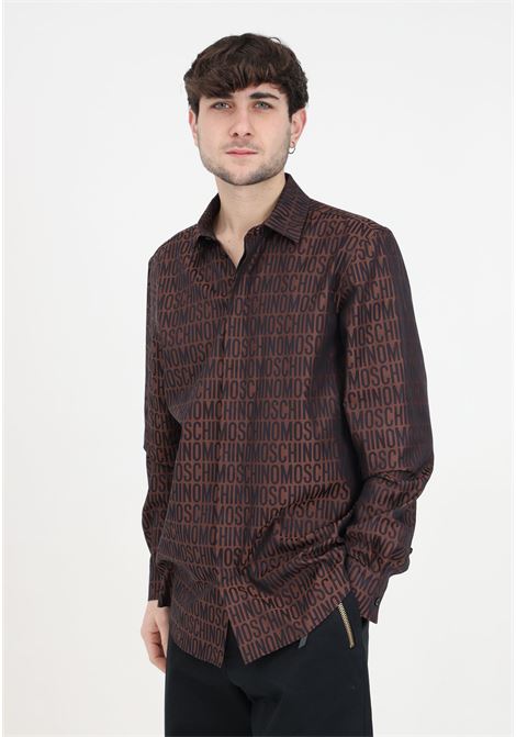 Brown men's shirt with all over logo MOSCHINO | A020326311103